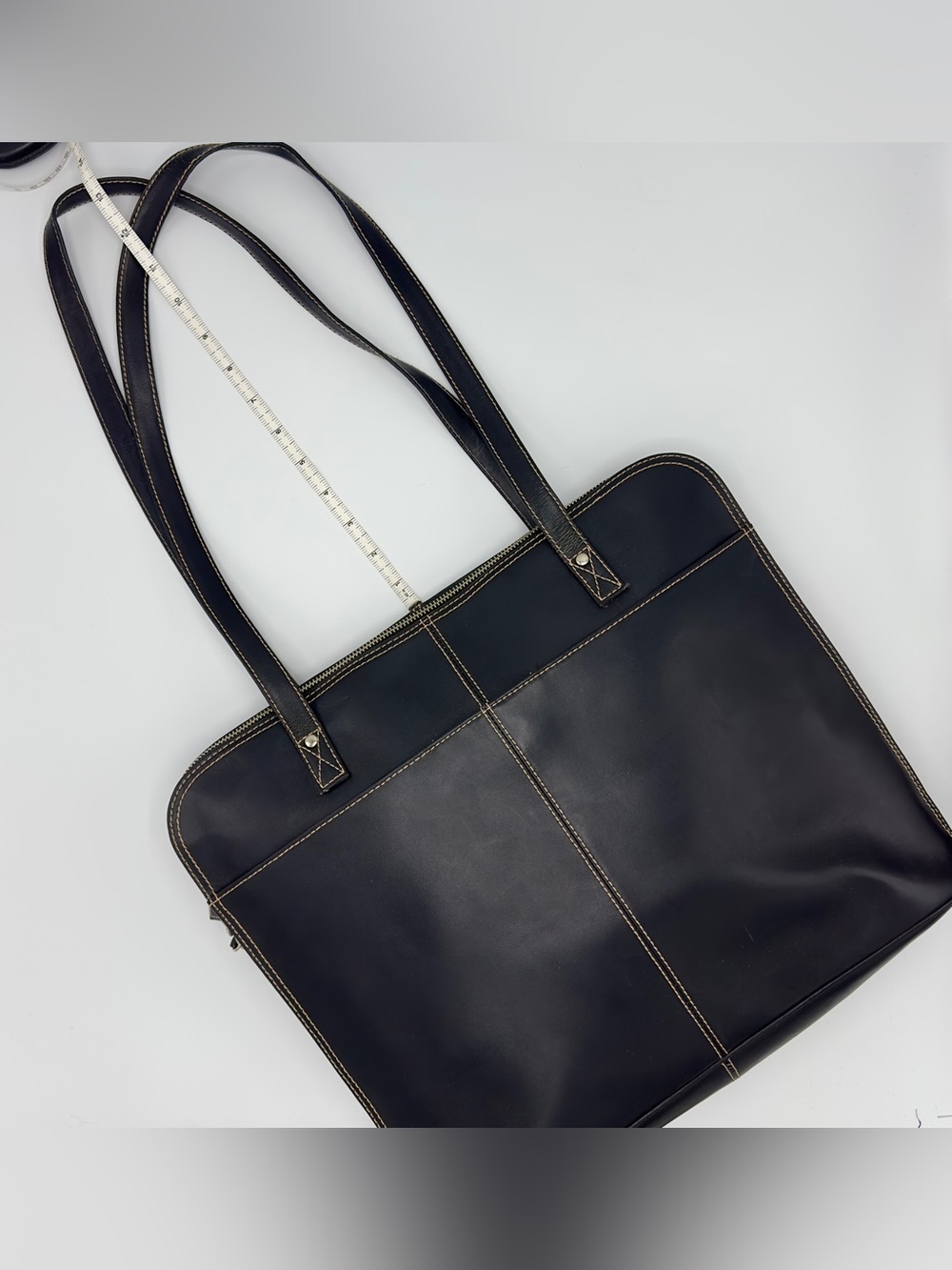Wilsons Leather Pelle Studio Black Leather Laptop Tote Bag - Picture 5 of 16